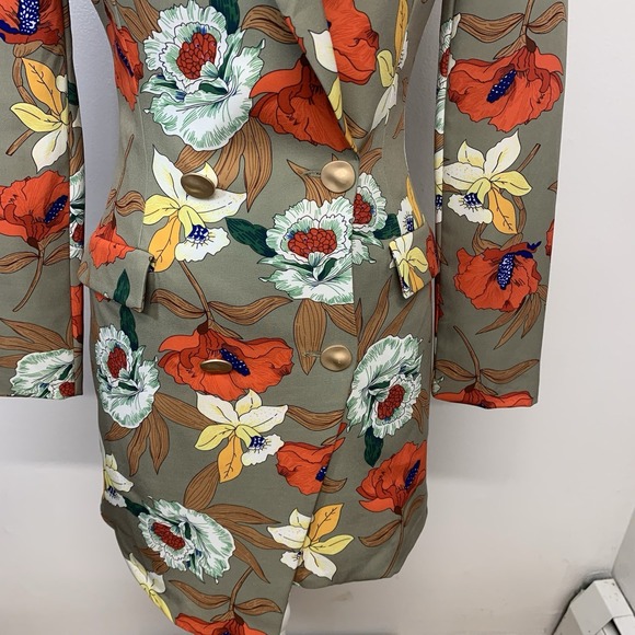 Pretty Little Thing Blazer Jacket 4 Floral Fitted Colorful Retro Mod Casual Work - Picture 3 of 10